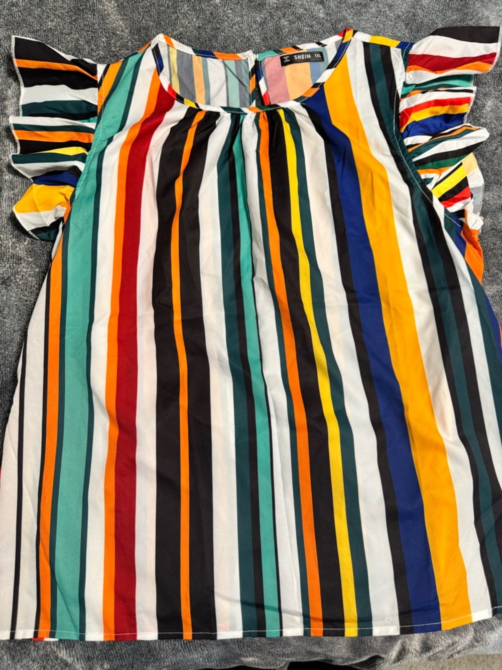 Shein Multicolor Striped Flutter Sleeve Top